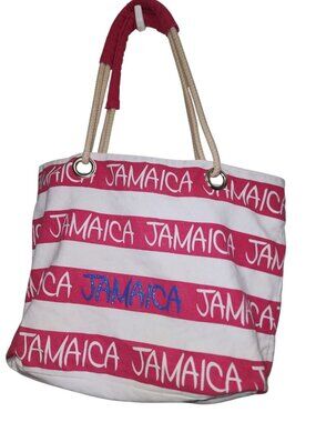 Robin Ruth Jamaica Tote Bag Pink White Canvas Rope Handle Beach Travel Shopper